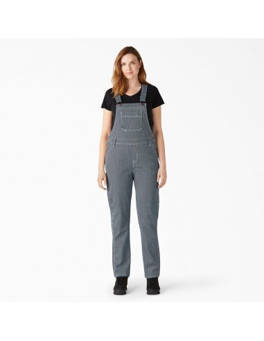 Women’s Hickory Stripe Boyfriend Fit Bib Overalls - Stonewashed Hickory Stripe en stock