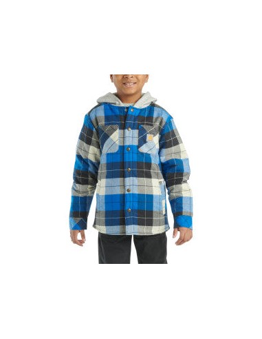 Youth Boys Long Sleeve Flannel Button Down Hooded Shirt Jacket - Caviar Black hantent personnes